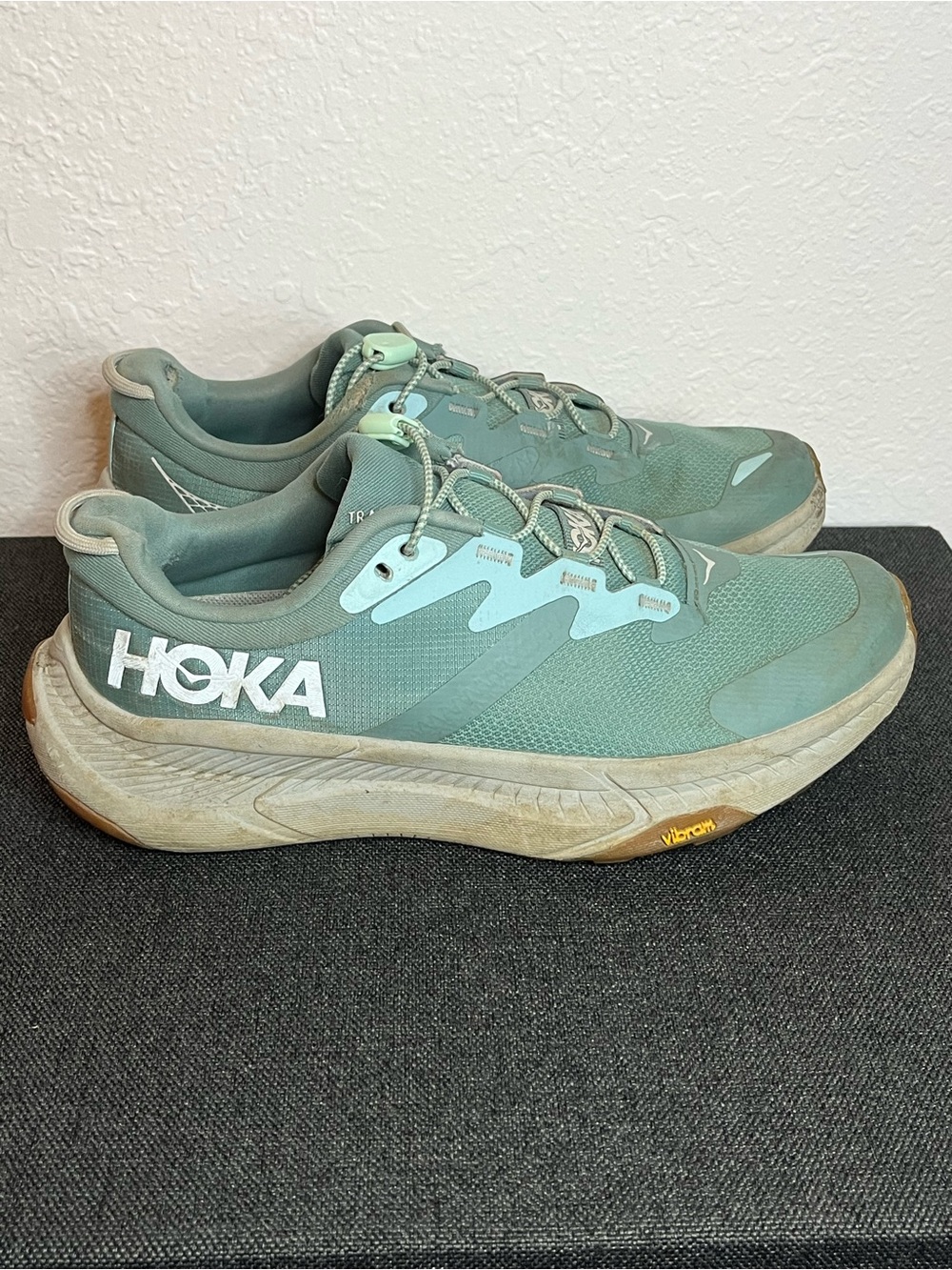 Hoka Trail Running Shoes in Teal with Light Aqua Accents